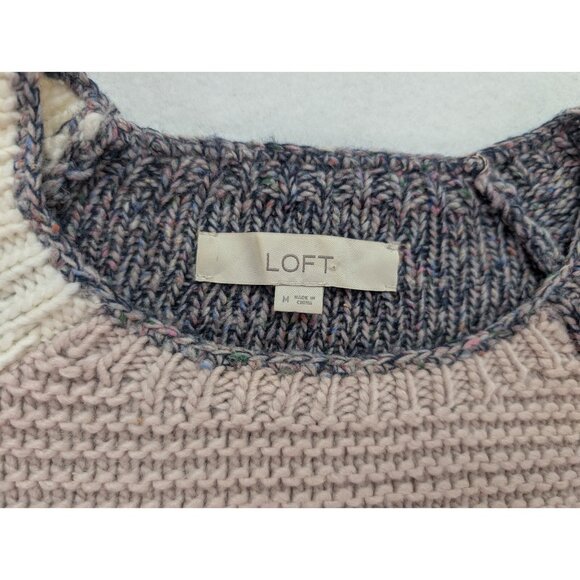 LOFT Women's Sweatr Size M Pullover Crewneck Chunky Colorblock - Picture 4 of 13